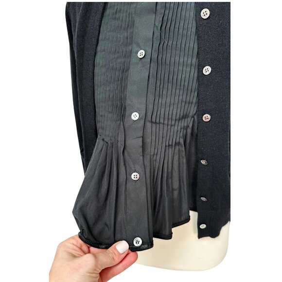 Sacai Japanese Black Cotton Pleat & Cardigan Layer Top - Picture 11 of 14